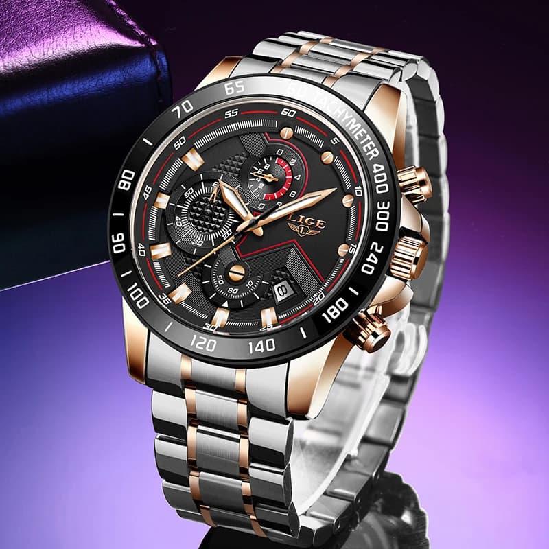 2025 New Fashion Men's Watches LIGE Stainless Steel Top Brand Luxury Quartz Sports Chronograph With Men's Watch Relogio Masculino