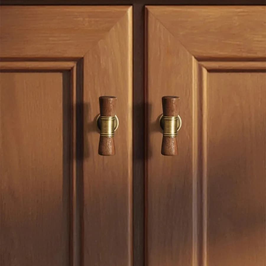 Maniglie vintage in ottone per mobili in legno, pomelli per mobili, pomelli in legno di noce a foro singolo per guardaroba e cassettiera