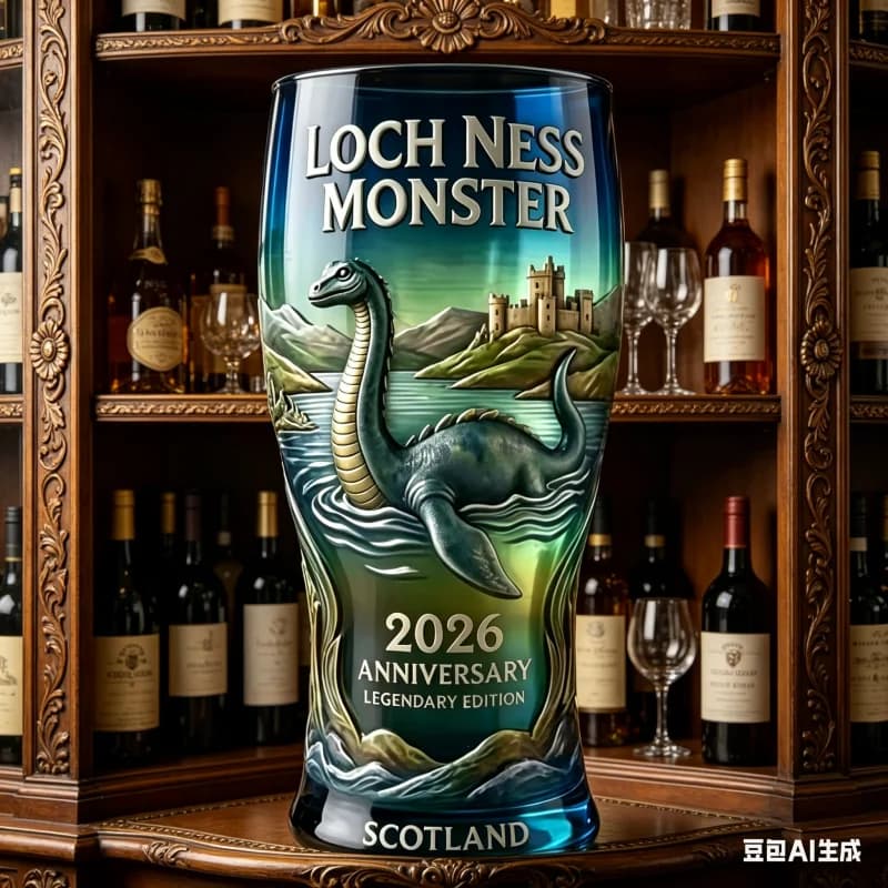 Boccale da Birra in Vetro Creativo Scozia Mostro del Lago Ness 2026 Anniversario Stampa Nessie Collezione Bar Articoli da Bar Ornamentali