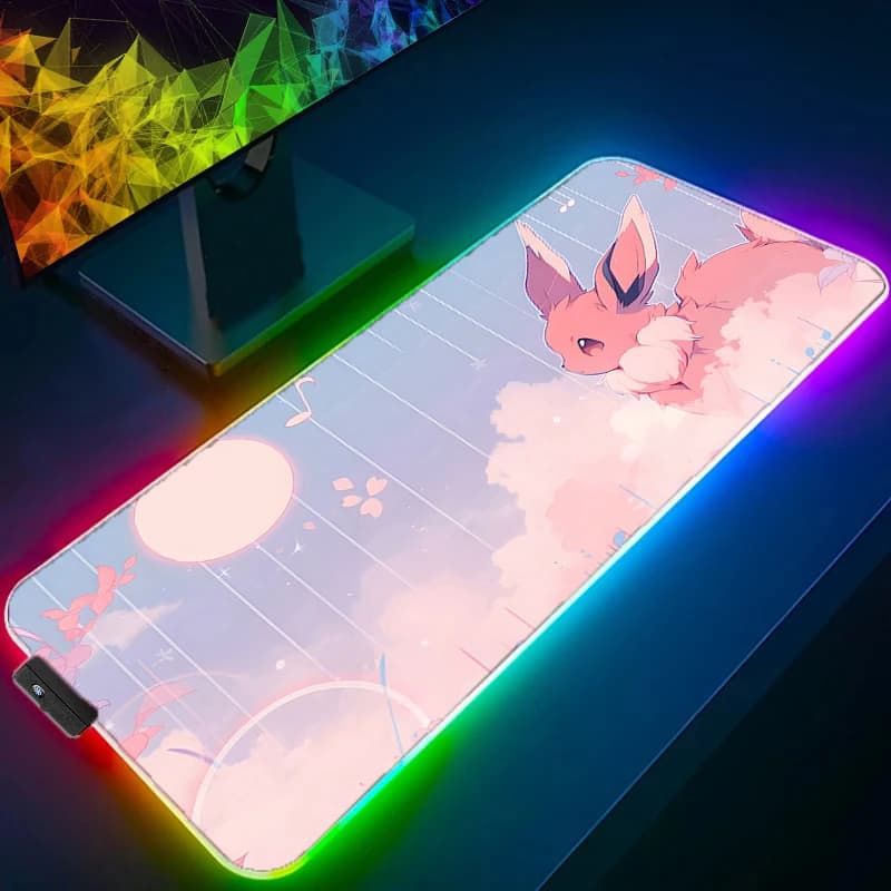Tappetino per Mouse LED Pokemon Pikachu, Grande Tappetino da Gioco per Tastiera, Tappeto da Scrivania RGB XXL Retroilluminato per Computer CS