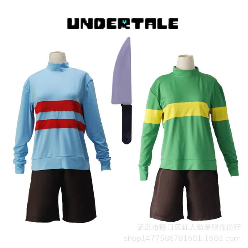 Gioco Undertale Frisk Chara Costume Cosplay Andertail Felpe Collo alto Manica lunga Abbigliamento Pantaloncini Giocattolo Coltello Collana Regalo
