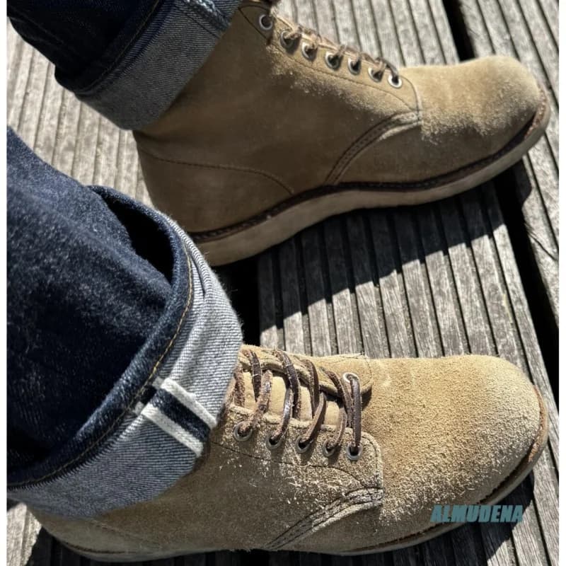 Stivali da Lavoro in Finta Pelle Scamosciata Beige con Lacci, Punta Rotonda, Stile Vintage, Antiscivolo, Comodi per Escursioni e Uso Quotidiano