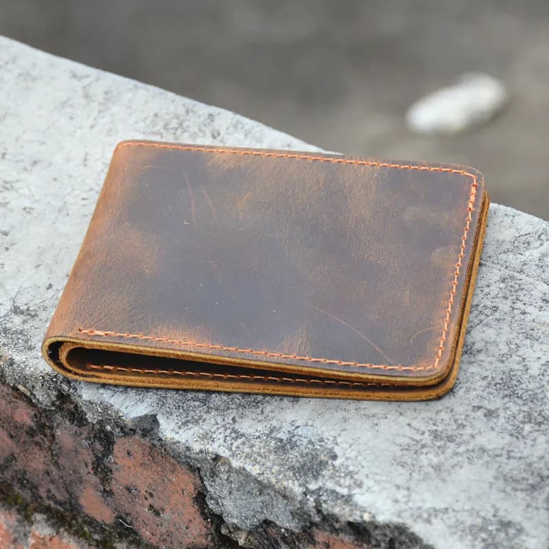 Handmade Short Men's Wallet Top Layer Cowhide Leather Vintage Mad Leather Multi-Card Slot Cash Holder Youth Fashion