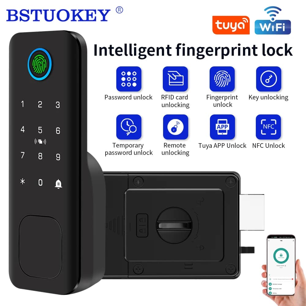Serratura Elettrica Intelligente per Esterni con WiFi, Antiruggine, Riconoscimento Impronte Digitali, App Tuya, Controllo Remoto, Risparmio Energetico e Codice
