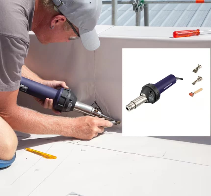 Weldy Energy HT1600 Kit di saldatura sovrapposta con pistola riscaldante 230 V 1600 W per TPO in PVC con rullo di pressione