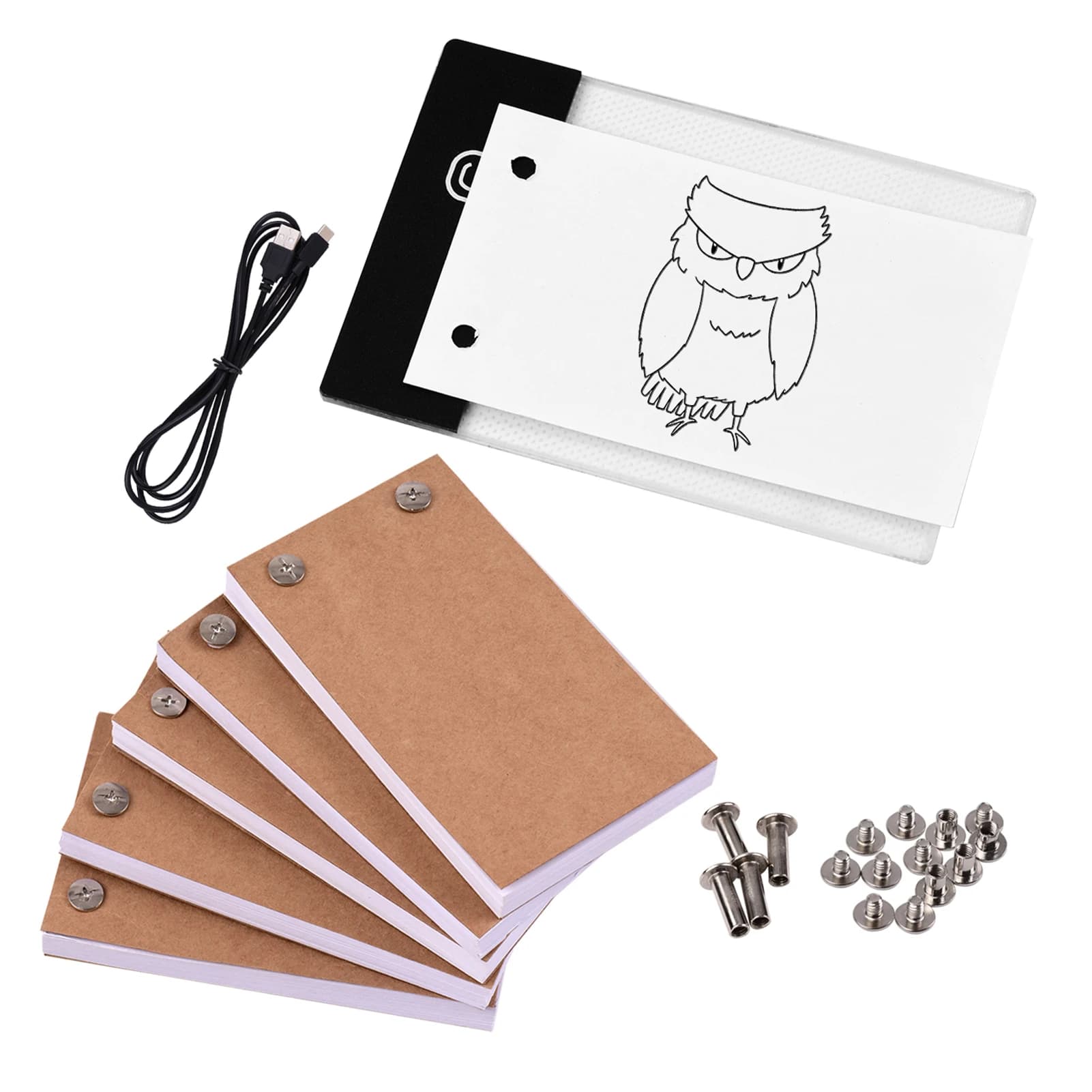Kit libro flip con blocco luminoso Scatola luminosa a LED Tablet 300 fogli Carta da disegno Flipbook con viti di rilegatura per disegnare Tracciare Anim