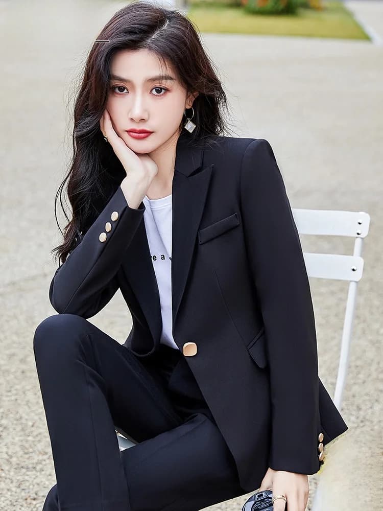 Elegant Black Suit Jacket Women's Autumn Winter New Style Professional Set High-End Feel Small Ladies' Western Clothes