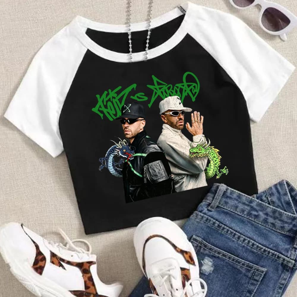 Feid Ferxxo Falxo Tour Crop Top T-shirt da donna alla moda con scollo a O e maniche corte