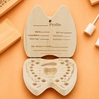 Scatola Portadenti per Bambini, Contenitore per Conservare i Denti da Latte con Fori Etichettati per Denti Decidui, Corda Ombelicale e Lanugo