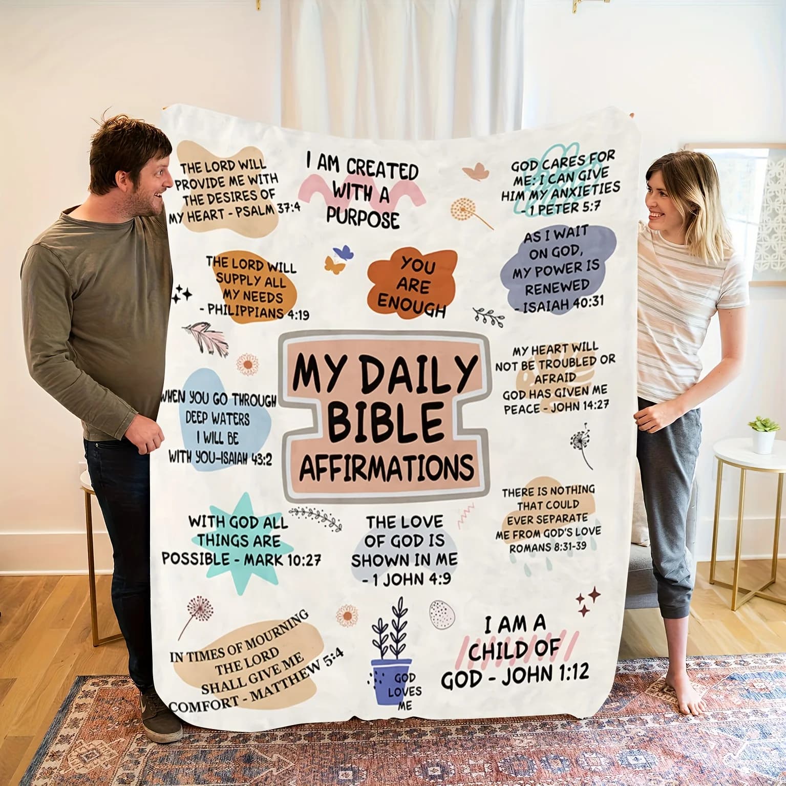 Coperta in Flanella con Frasi Ispirazionali Bibliche, Morbido Regalo Colorato a Tema Casa per Famiglia e Amici, Perfetta per i Viaggi