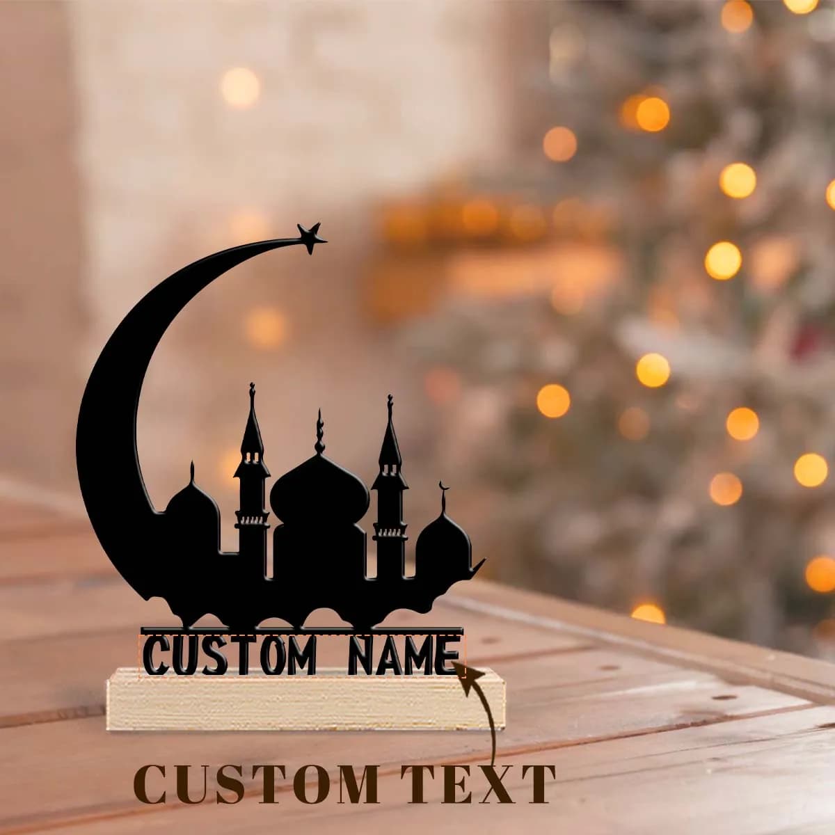 1pc Metal Desktop Decoration Custom Content Equipped with A Wooden Base Perfect for Home or Office Decoration
