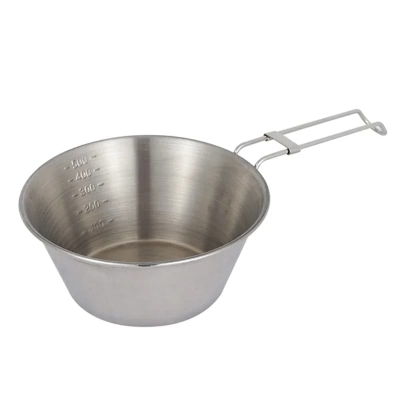 Ciotola da campeggio in acciaio inossidabile con manico pieghevole, tazza da campeggio portatile, leggera e compatta, per escursioni all'aperto, viaggi e backpacking