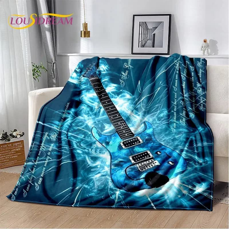 Coperta Morbida in Peluche con Motivo Chitarra Classica ed Elettrica, Coperta in Flanella per Soggiorno, Camera da Letto, Divano, Picnic