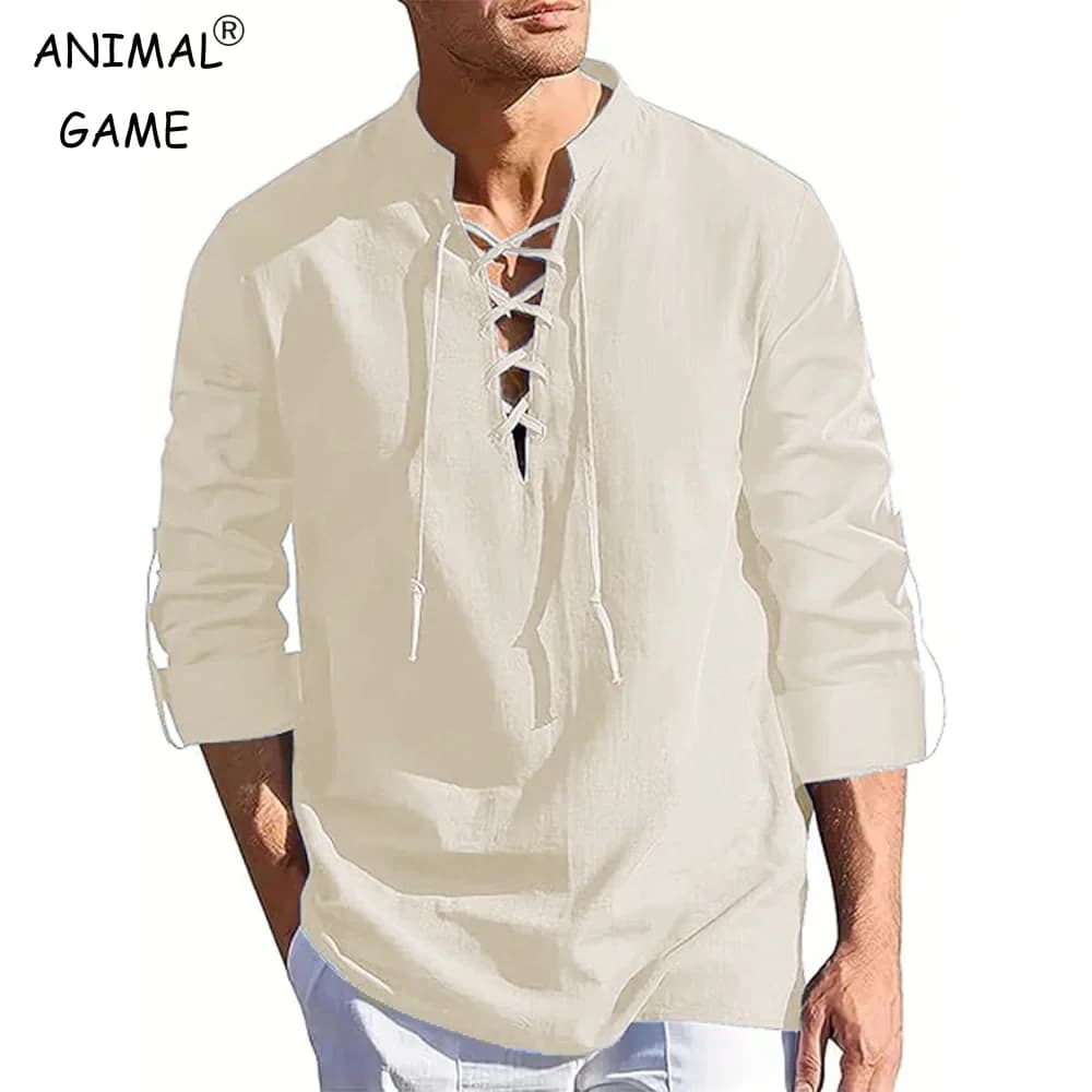 Men's Renaissance Shirt Pirate Medieval Viking Top Long Sleeved Halloween Costume Breathable T Shirts Daily Party Streetwear