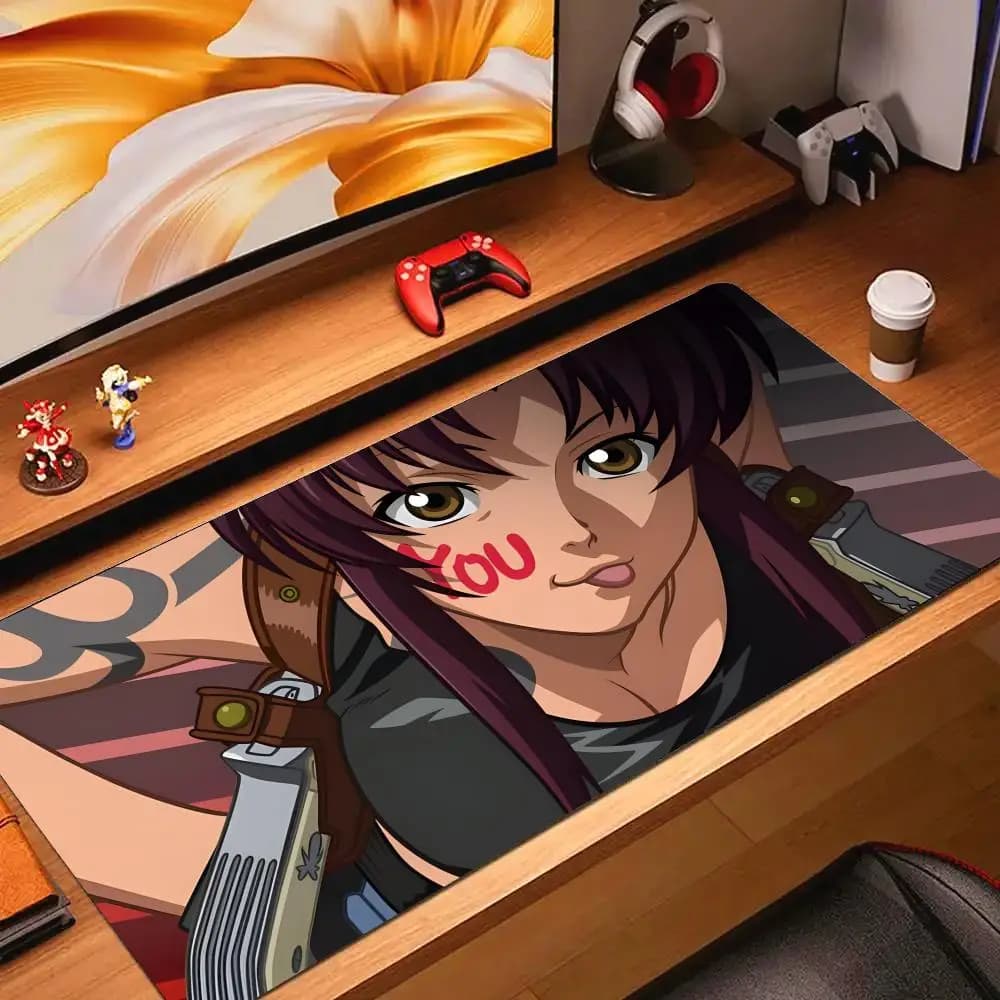 Tappetino per mouse ANIME B-Black L-Lagoon COOL, tappetino per mouse grande da gioco, con bordi rinforzati, tappetino spesso per tastiera e scrivania del computer