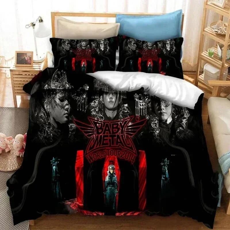 BABYMETAL Set biancheria da letto Rock Band Set letto stampato con federa Copripiumino morbido Biancheria da letto Queen King Size Casa