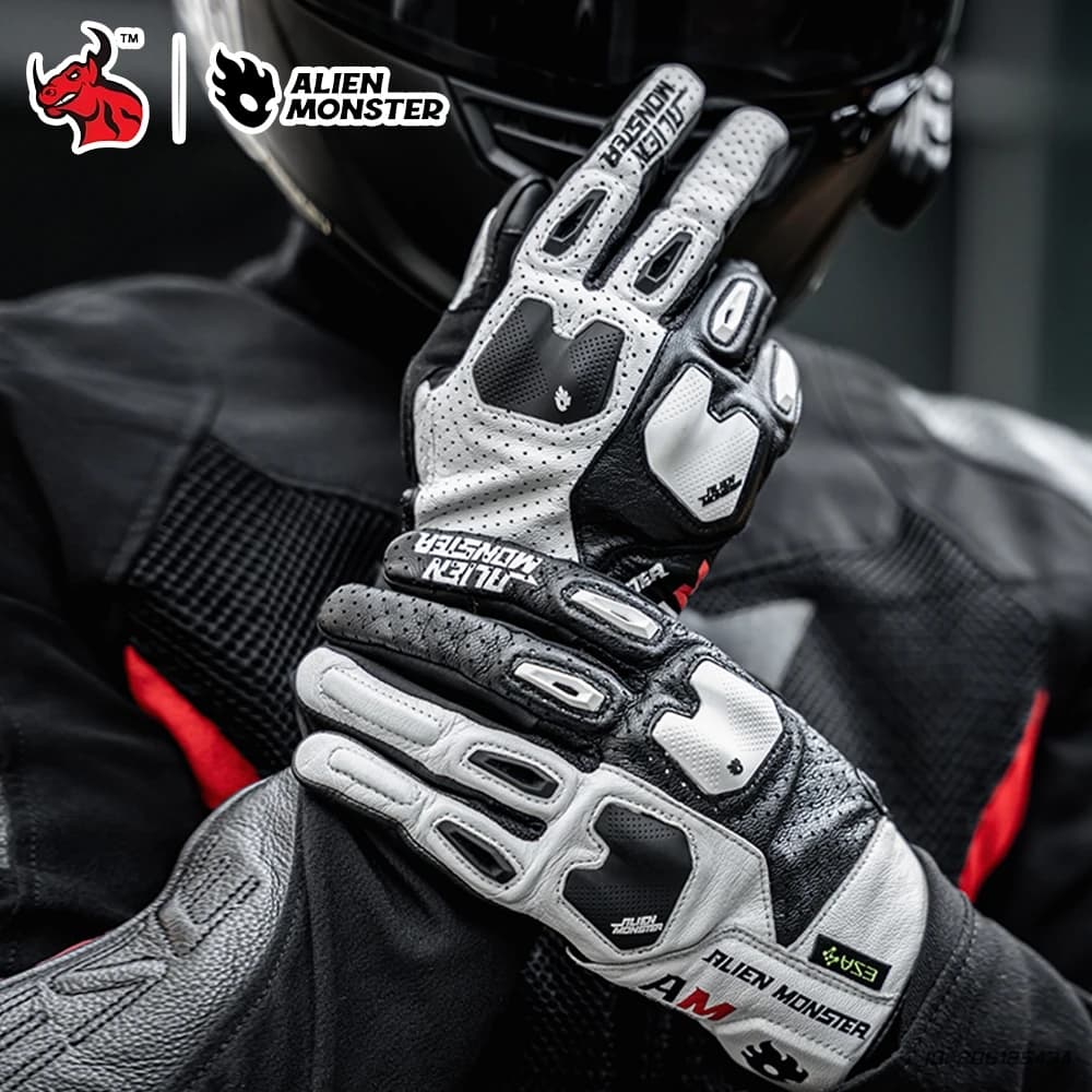Guanti da moto da uomo Guanti da equitazione estivi ventilati a dita intere in rete di vera pelle resistente