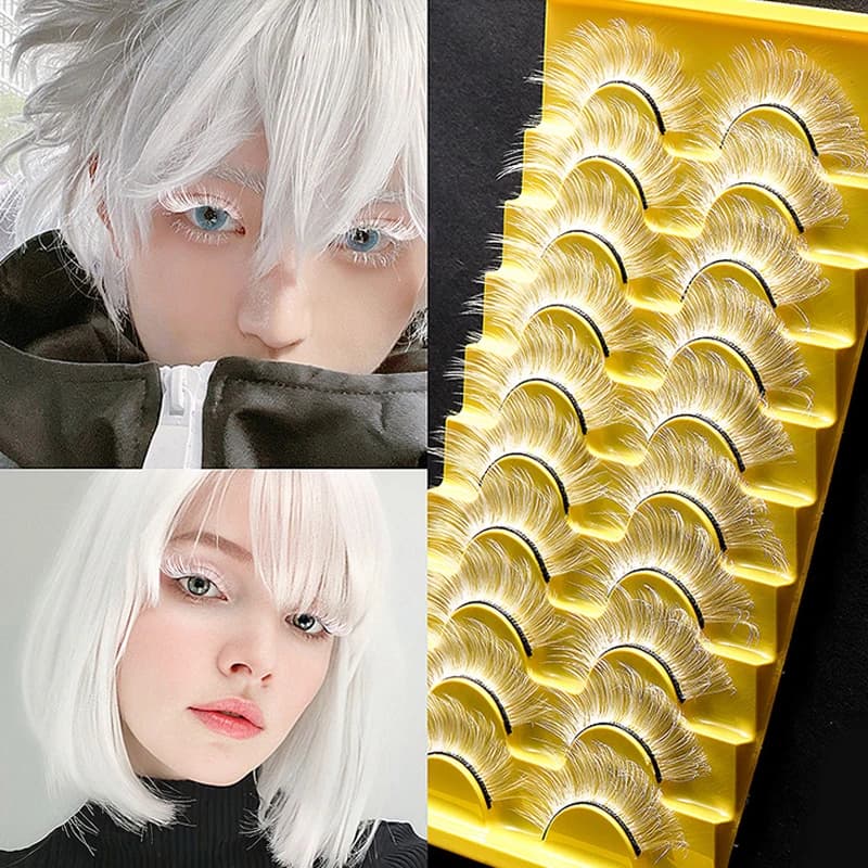 10 pairs of fake class Cosplay class white Fluffy Stage Bottom Makeup Eye Lashes Halloween Festival synthetic eyelashes for hair