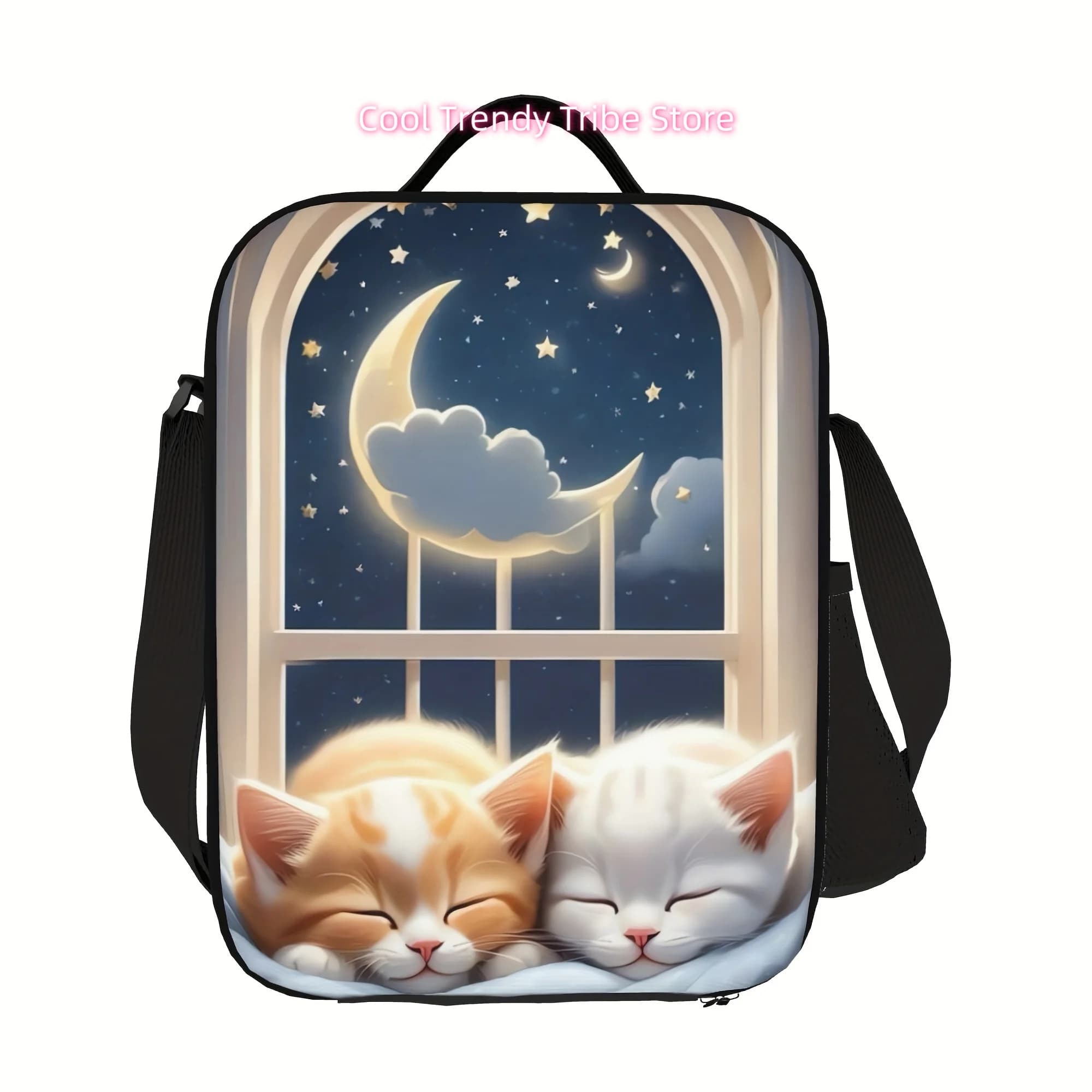 Borsa termica per il pranzo con stampa di gatti addormentati - Porta pranzo portatile e riutilizzabile per lavoro, picnic, scuola, in poliestere lavabile a mano, con motivo animali