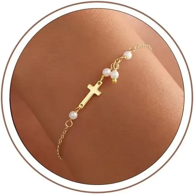 Bracciali con Croce in Oro per Donne - Placcati in Oro 14K con Perline Satellite, Zirconi e Medaglia della Madonna