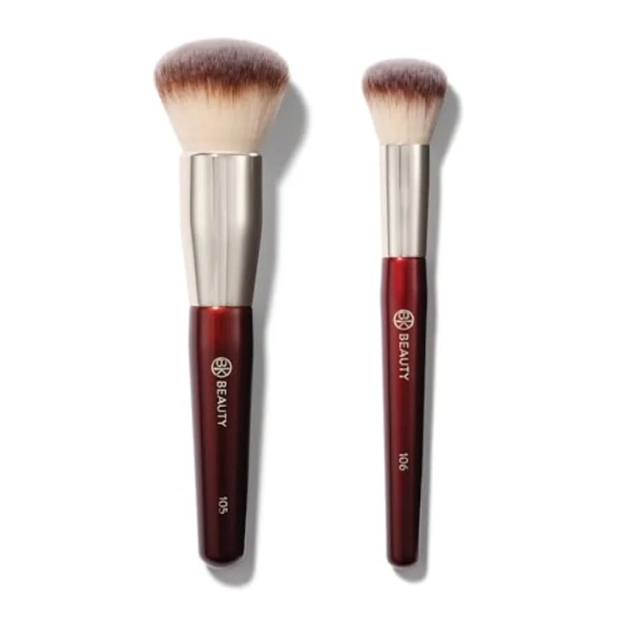 - LARGE BUFFER ROUND FOUNDATION 2PC - Professional Makeup Brush Set for Liquid or Cream Foundations, Powder Blush Premium Face