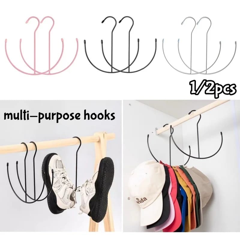 2/1pc Gancio di Stoccaggio In Metallo Multiuso Cappelli Da Cintura Appeso Rack Salvaspazio Armadio Organizzatore Gancio per Scarpe Sciarpa Cravatte Borse