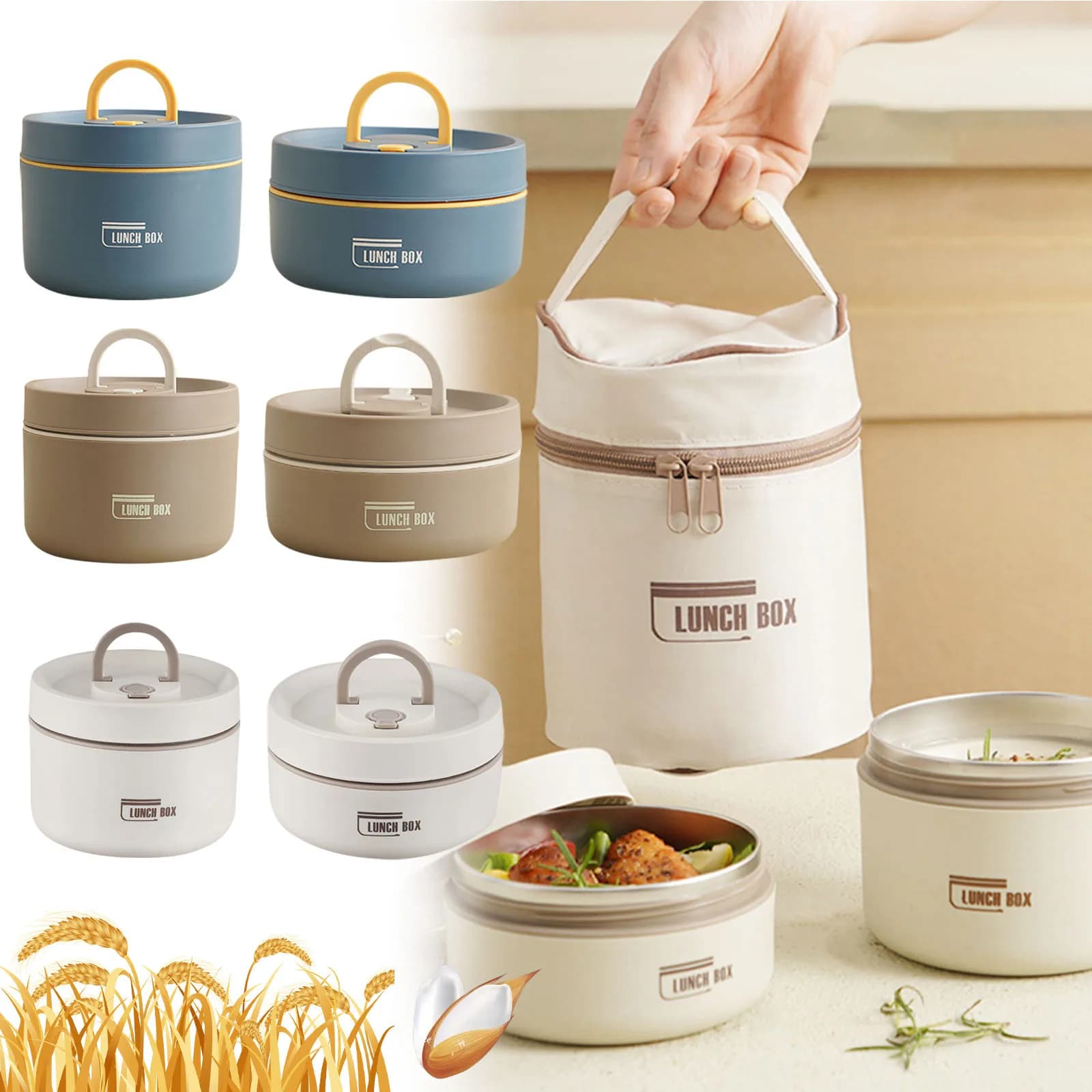 Thermal Lunch Box Stainless Steel Insulated Bento Box Portable Lunch Container Stackable Leakproof Food Container