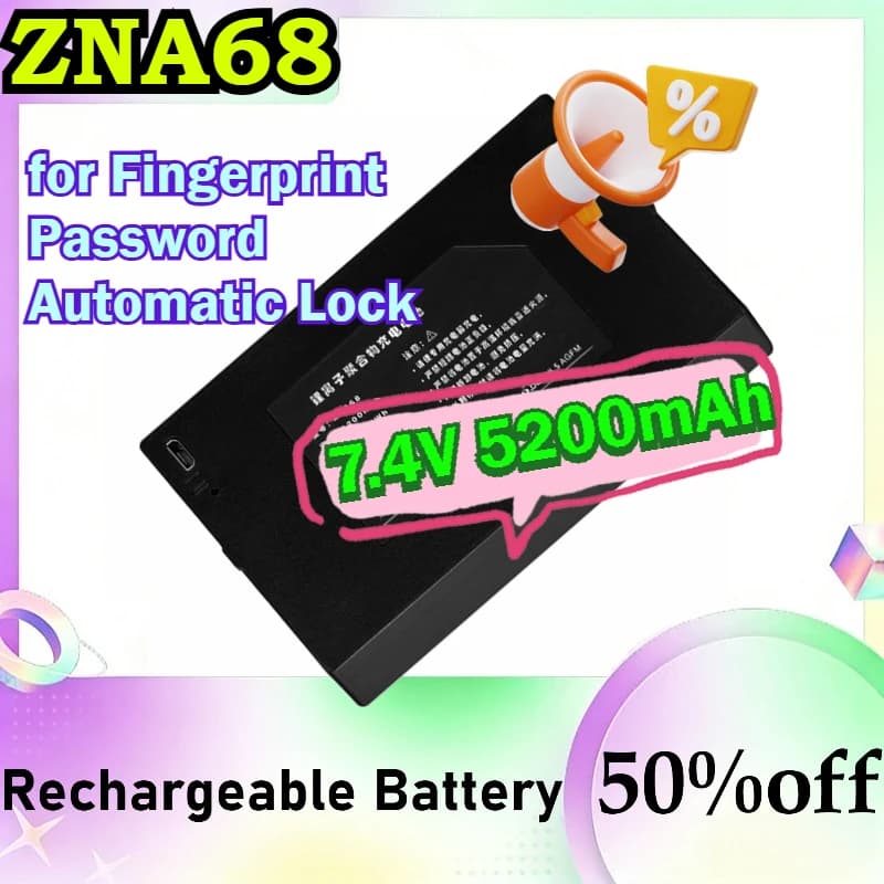 Batteria al Litio Polimerica Ricaricabile ZNA68 per Serratura Intelligente Huabaotong, Serratura Automatica con Impronta Digitale e Password