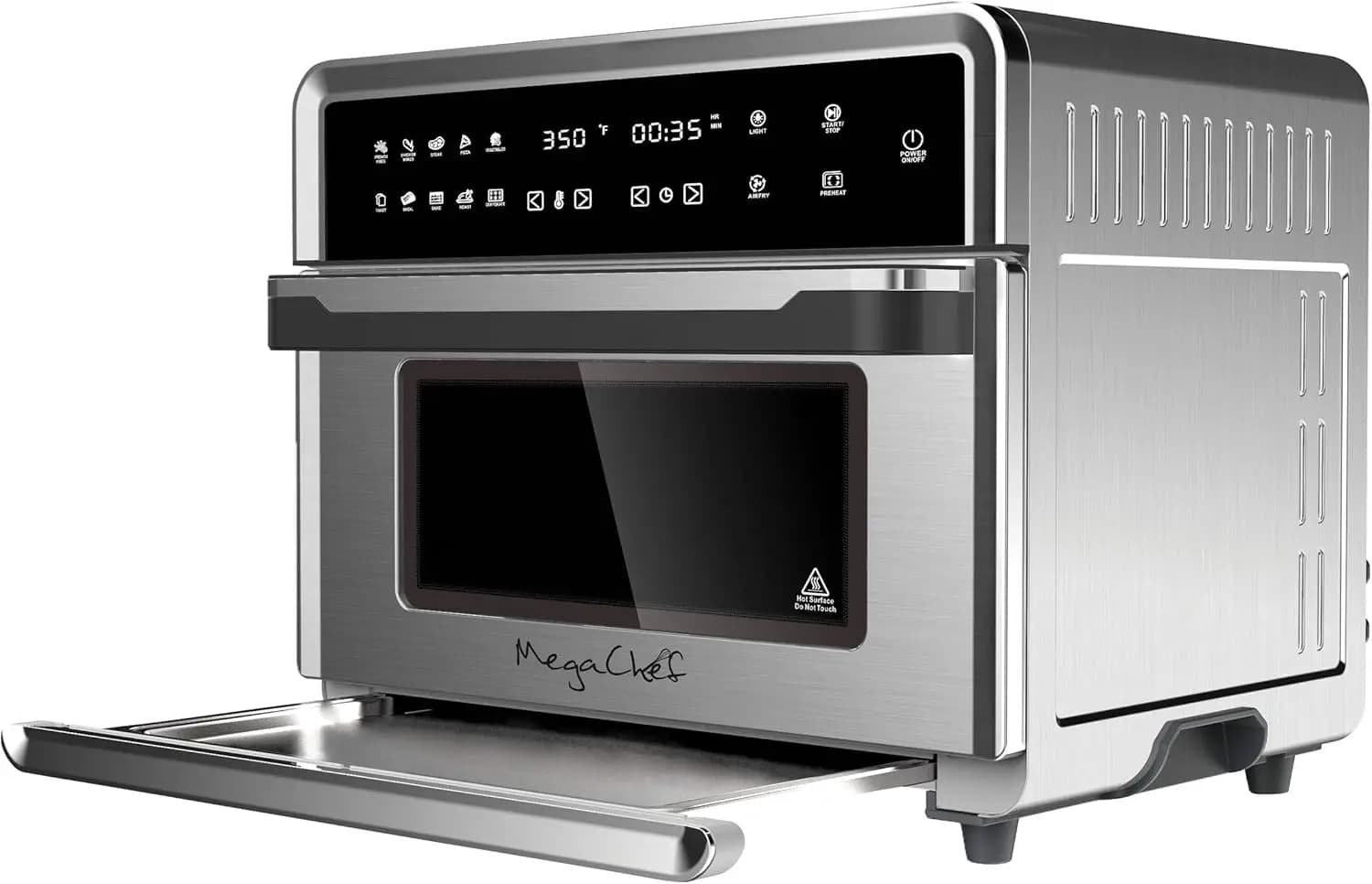 10-in-1 Digital Air Frying Oven with Function 360 ° Hot Air Circulating, capacity of 25 liters for whole chicken and pizza, silver finish