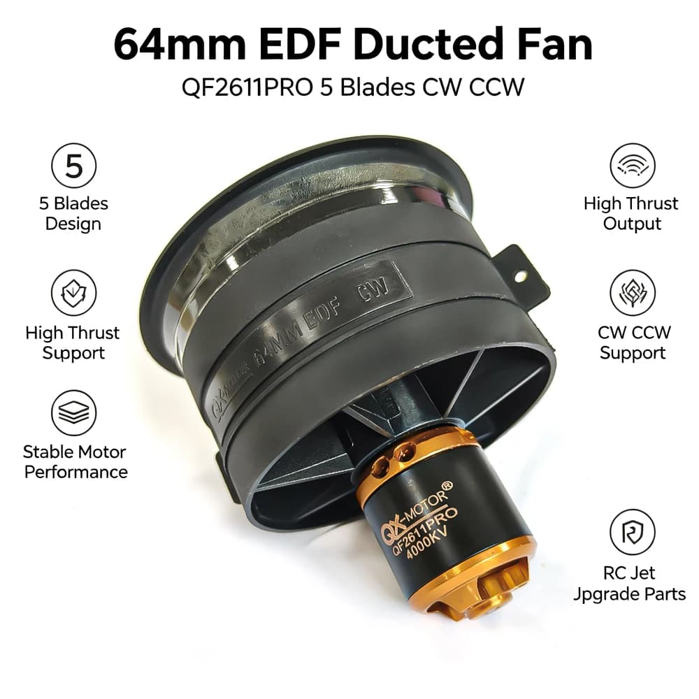 QX-MOTOR 64mm EDF 5 Blades Ducted Fan CW CCW with brushless motor use 40A/60A ESC for RC Multirotor Helicopter Fixed-wing Drone