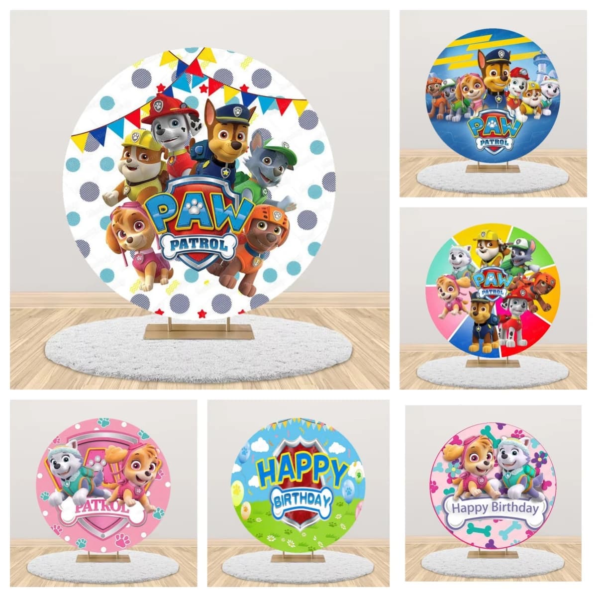 L'equo Wangwang ha raggiunto un grande successo con un sfondo circolare per la festa di compleanno di una bambina e un bambino, con copertura per anello a forma di zampa di cane rosa per neonati.
