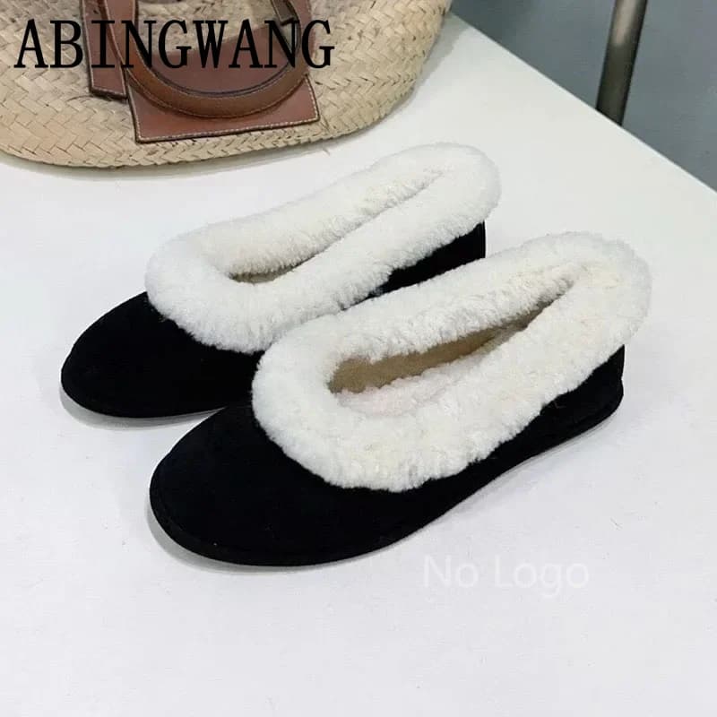 Suede Inside Fur Flats Loafers for Women Slip On Casual Ladies Plush Shoes Winter Lazy Shoes Women Casual Warm Shoes