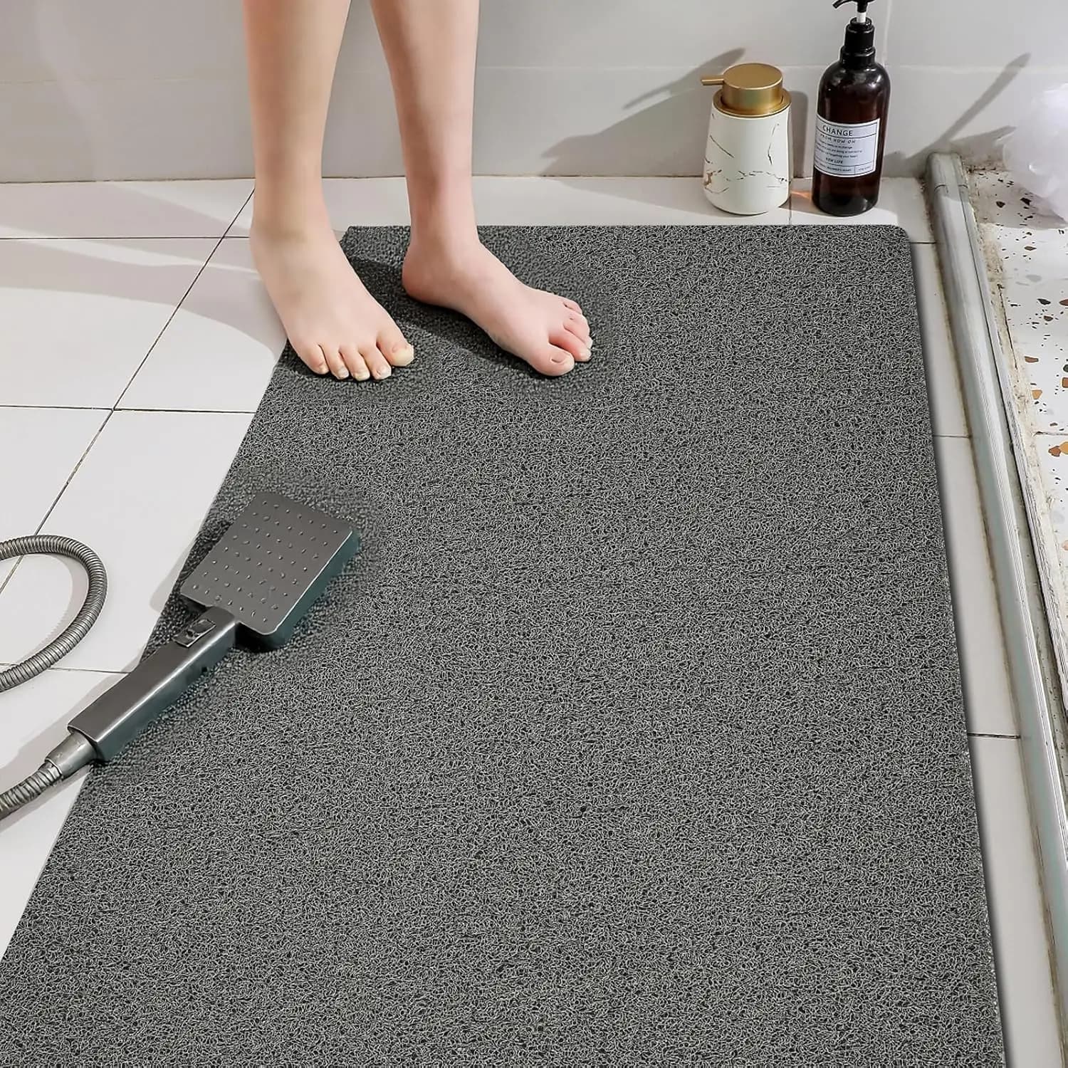 Tappetino Antiscivolo per Doccia, Tappeto da Bagno in PVC a Rapida Asciugatura, Facile da Pulire, Grigio per Pavimento Vasca