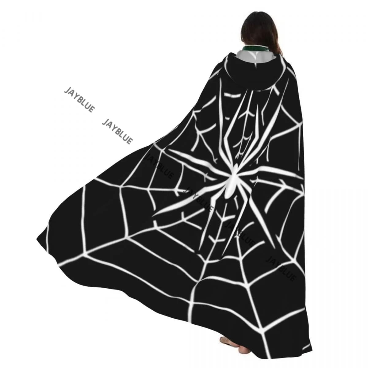 Adult Cloak Cape Hooded Spider Web Background Medieval Costume Witch Wicca Vampire Elf Purim Carnival Party