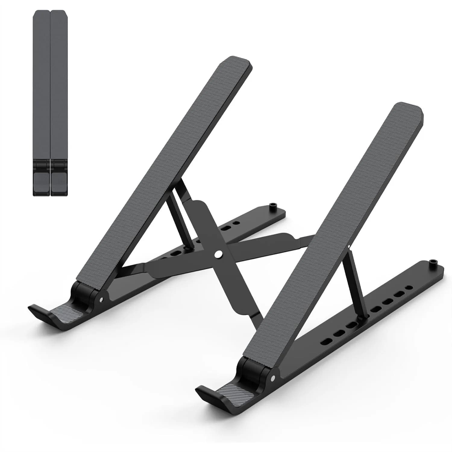 Adjustable Laptop Stand for Desk, Foldable Notebook Holder with Ventilated Cooling for 10-15.6" Laptops, Tablets, Black