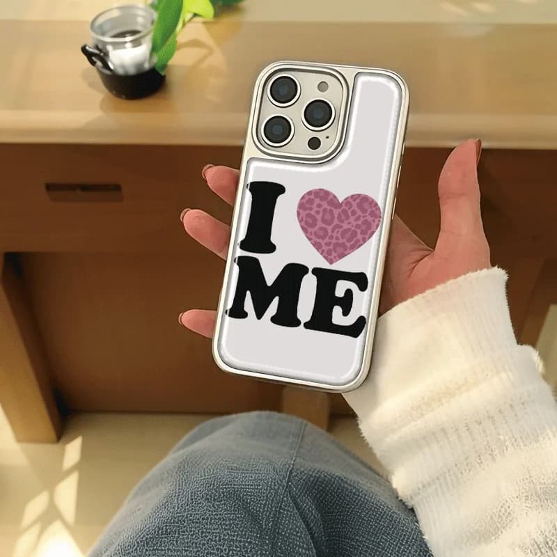 Cover per iPhone con design a lettere 'I love myself', galvanizzata e con colla a goccia, per iPhone 16 15 14 13 12 11 17 Pro Max 16 15 14 Pro 17Air