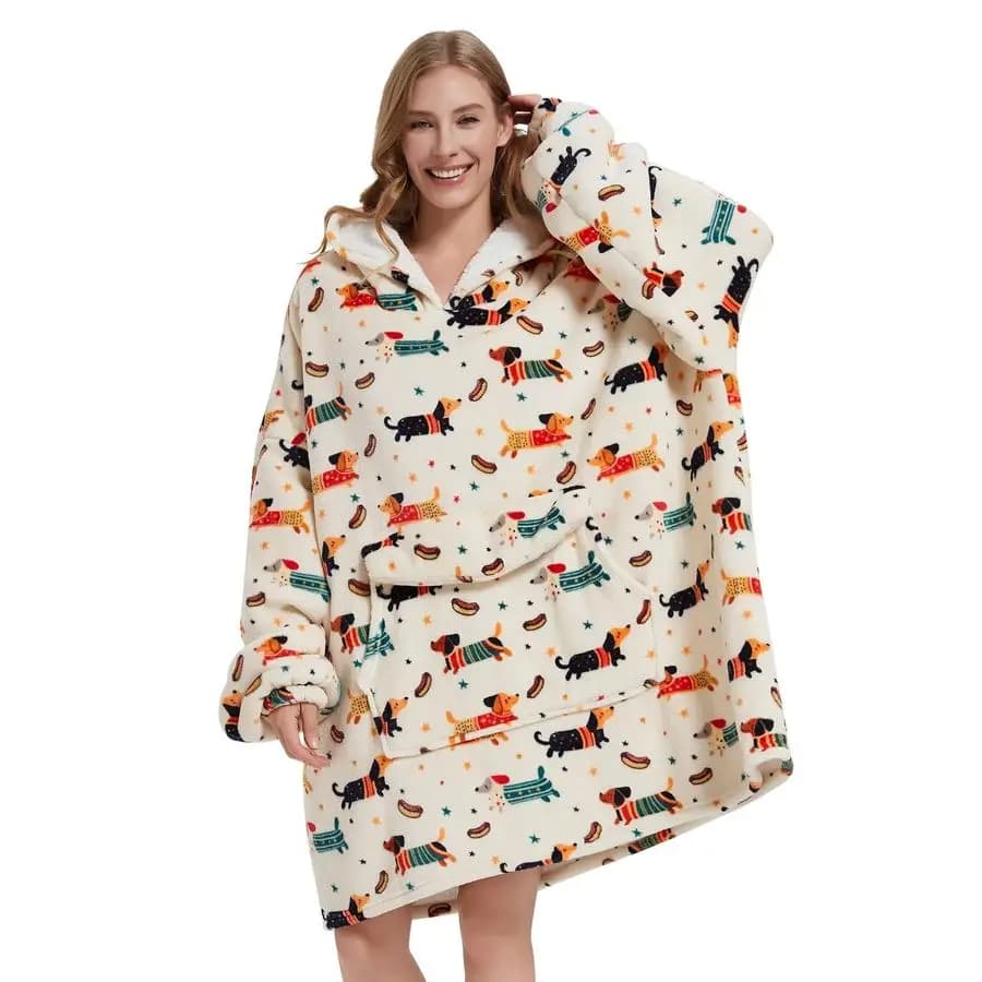 Felpe con Cappuccio a Forma di Bassotto per Donne e Uomini Adulti, Coperta Indossabile Oversize Morbida e Calda