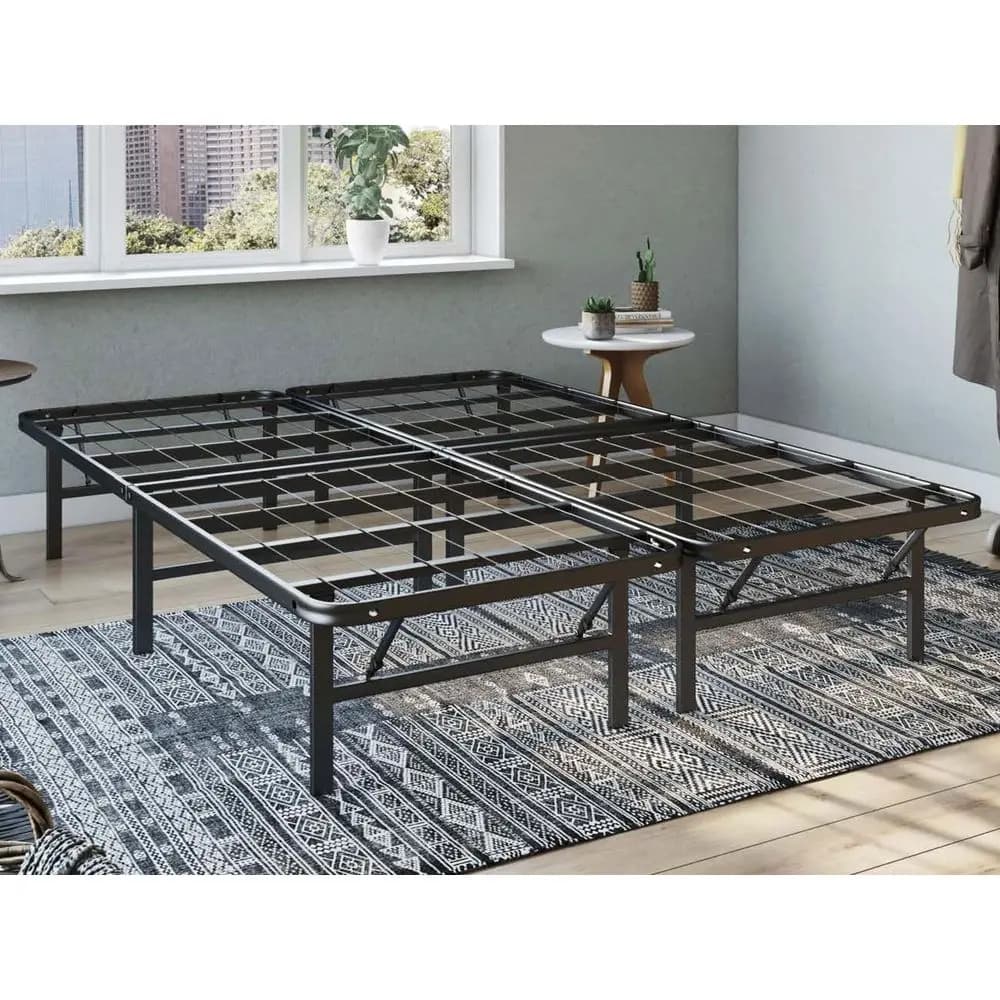 Folding Metal Bed Frame, 14 Inch Platform Mattress Foundation, King