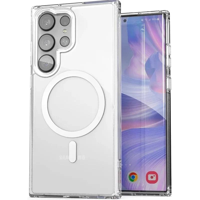 Custodia magnetica per custodia MagSafe per Samsung Galaxy S23 S22 S21 S20 Plus S24 FE S25 edge Cover trasparente antiurto ultra trasparente