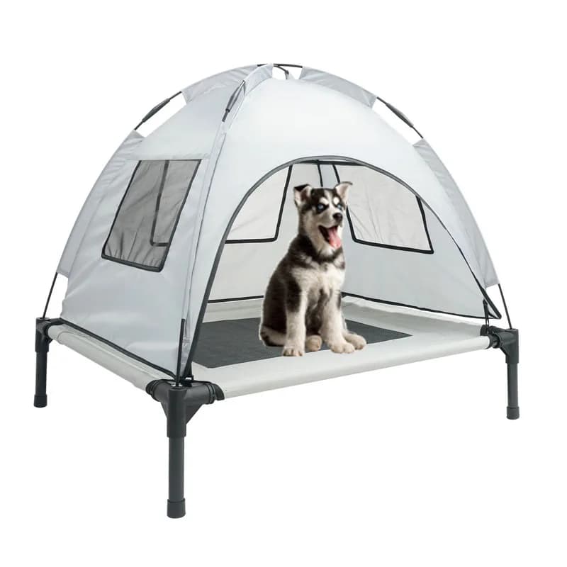 Letto per cani rialzato con protezione solare pieghevole impermeabile da campeggio di lusso con baldacchino