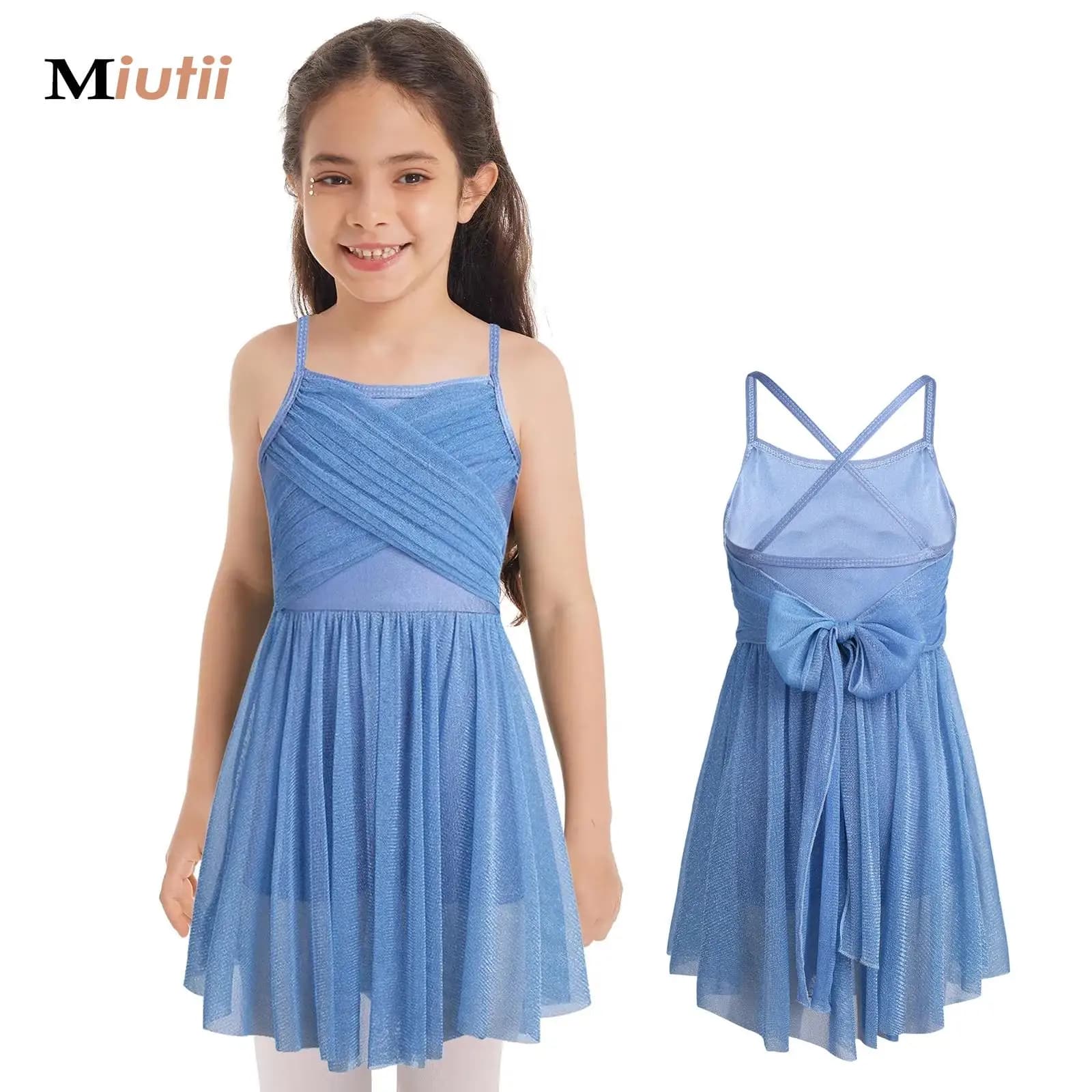 Bambini Ragazze Glittery Modern Dancewear Pattinaggio di Figura Costume Cinghie di Spaghetti Balletto Lirico Danza Latina Ginnastica Body Vestito