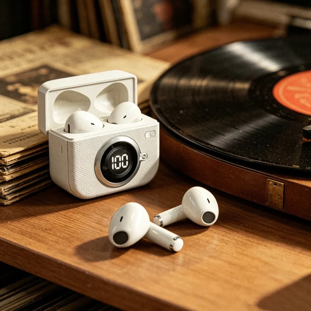 New Retro Camera Shaped Wireless Bluetooth Earphones Intelligent Noise Reduction Earbuds Sports In Ear Gaming Headphones