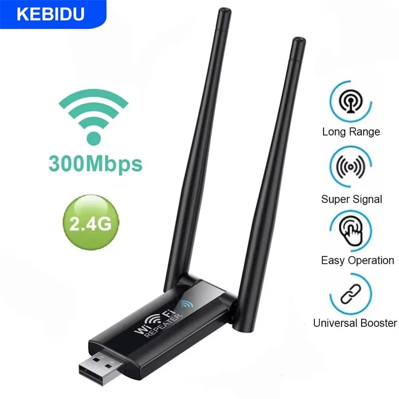 Ripetitore WiFi wireless 2.4G 300Mbps Router extender USB Amplificatore di segnale Wi-Fi Booster Adattatore scheda di rete a lungo raggio per PC