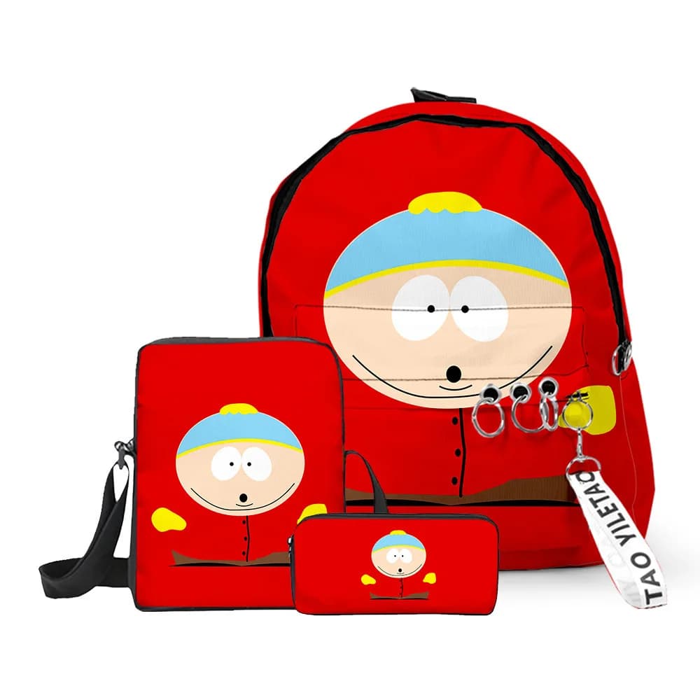 Cartoon Popolare SOUTH PARK Stampa 3D 3 pezzi / set Borse da scuola per alunni Oxford Portachiavi Zaino Borsa a tracolla inclinata Astuccio