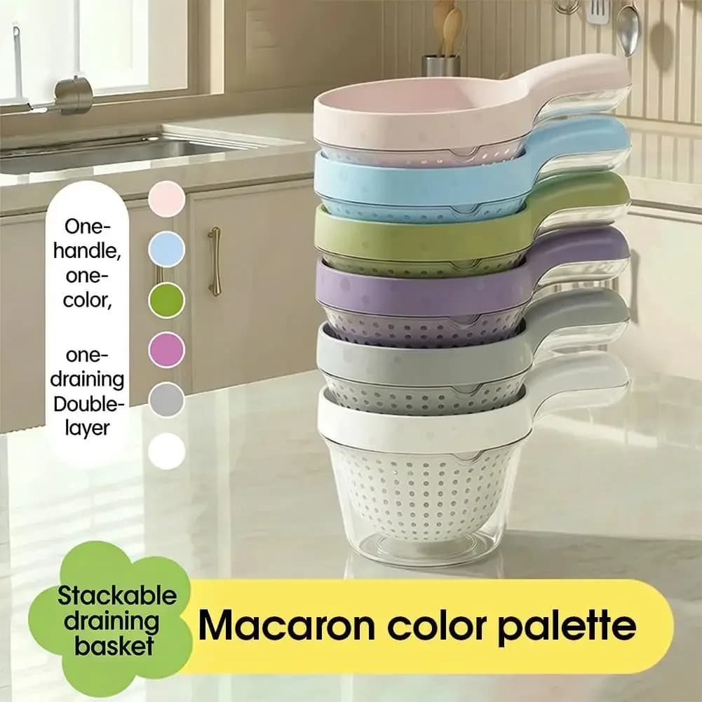 Cestello 2-IN-1 per Pulizia e Drenaggio di Frutta e Verdura, Cestello Pieghevole con Rete Filtrante, Accessorio da Cucina Staccabile