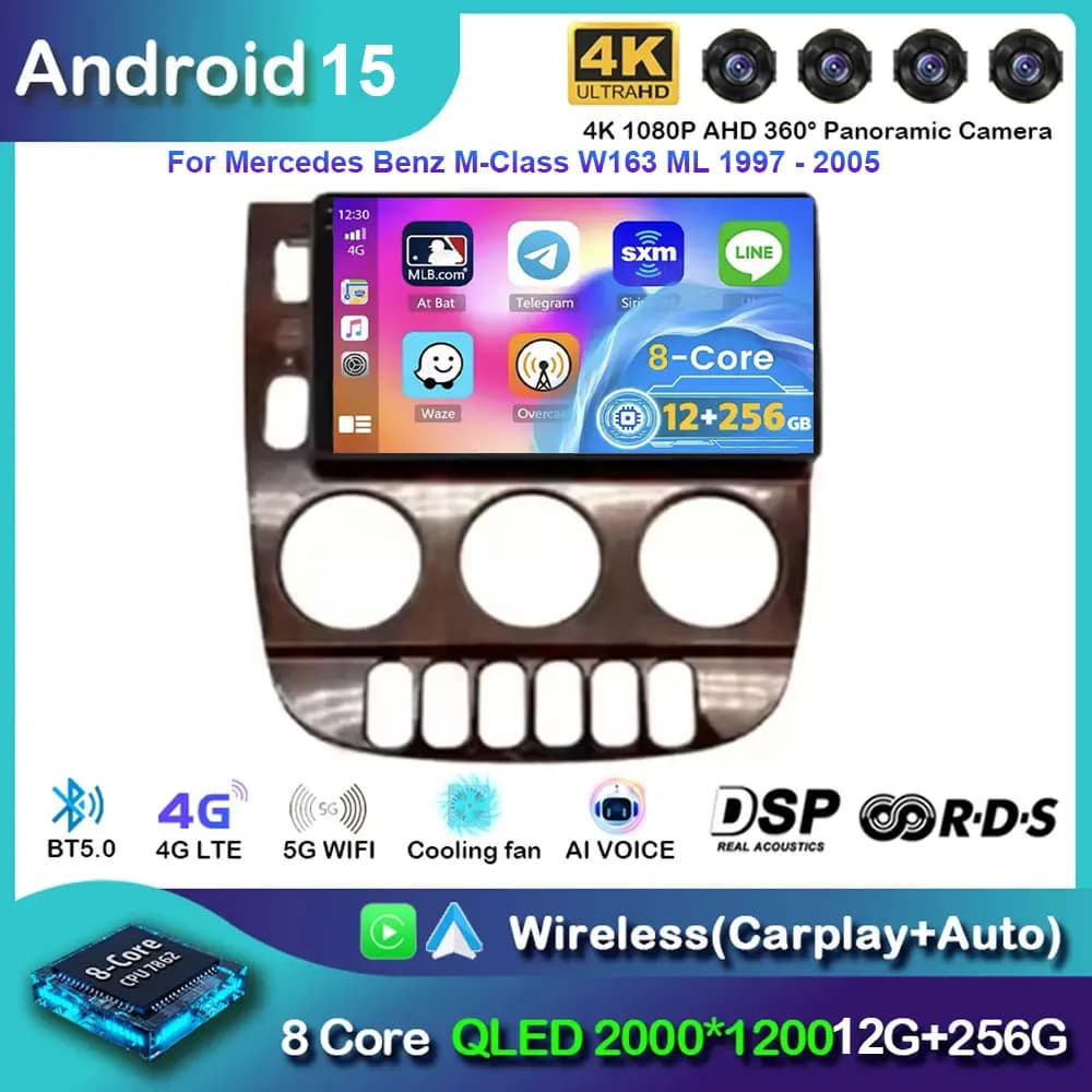 Android 15 Carplay Autoradio Per Mercedes Benz Classe M W163 ML 1997-2006 Navigazione GPS Lettore Video Multimediale 4G + WIFI Stereo