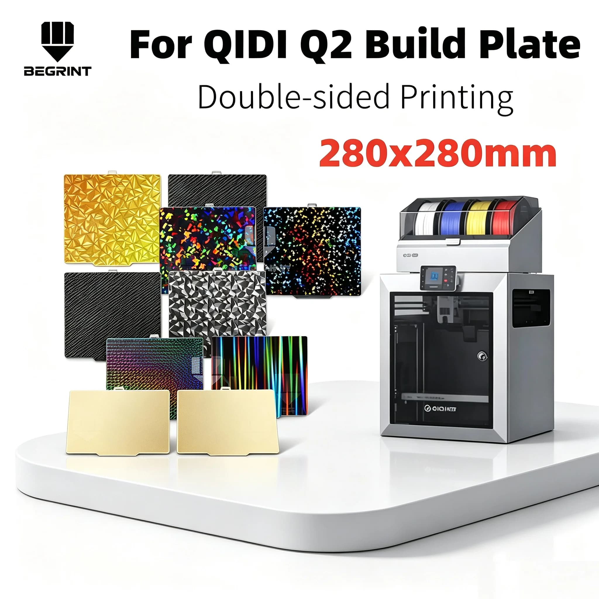 For QIDI Q2 Build Plate 280x280mm PEI Textured PEO PET Spring Steel Sheet Smooth For QIDI Q2 Hot Bed 3D Printing Parts