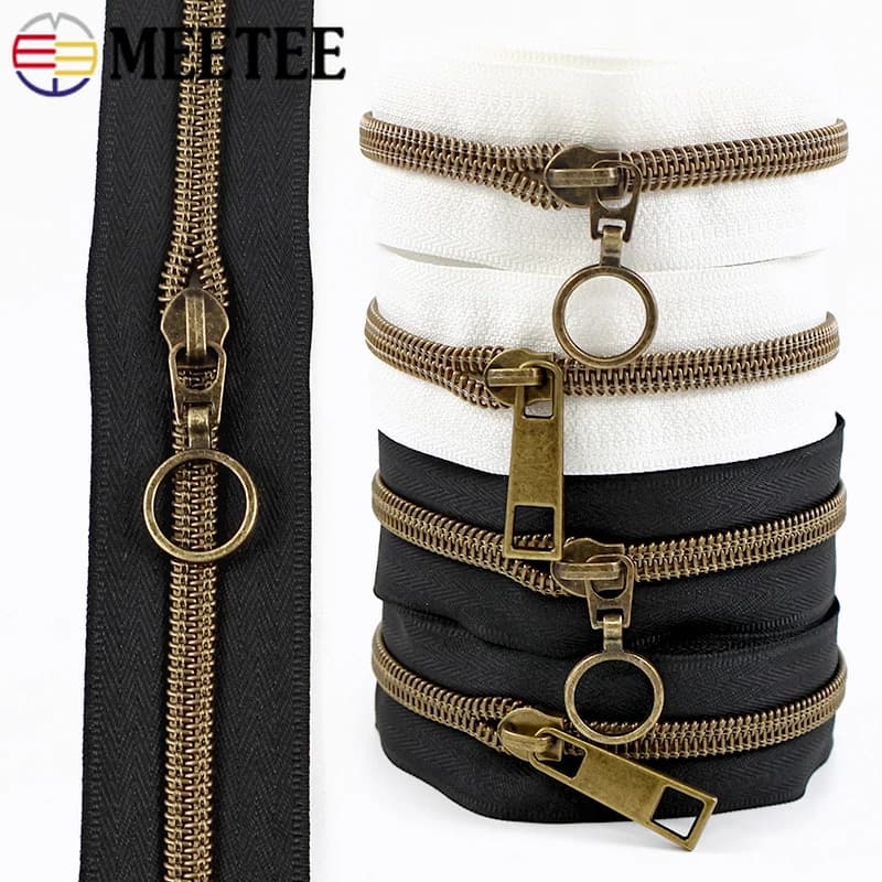 5/10M 3 # 5 # Nastro con cerniera in nylon bronzo + cursori con cerniera Borsa per vestiti Chiusura con cerniera Rotolo bobina Kit di riparazione cerniere per cucire Accessori fai da te