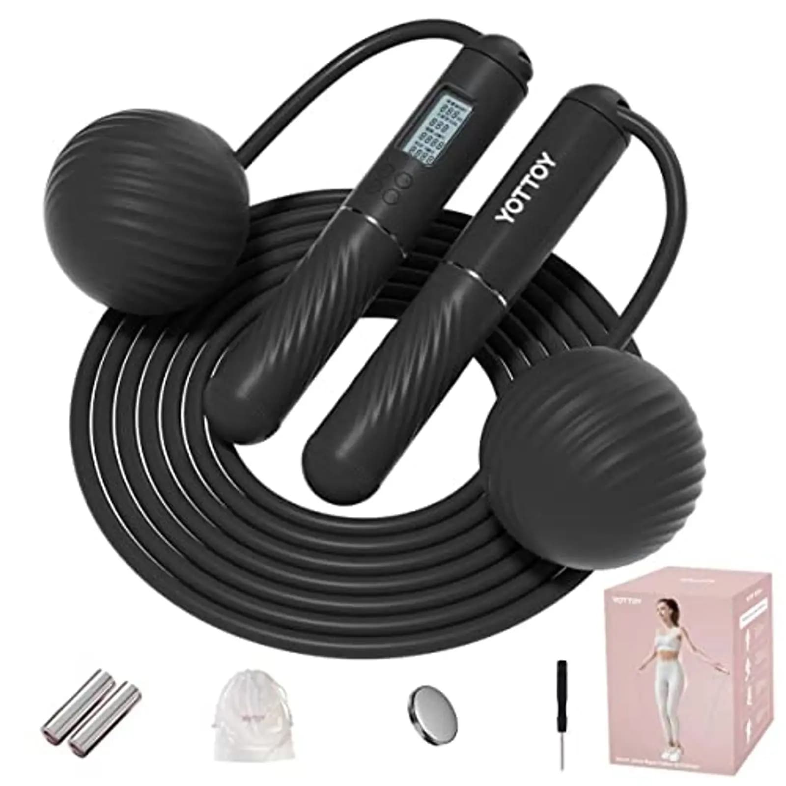 Wireless Jumping Cord with Integrated Weights, Wide LCD Display, for Women and Adults, Home Gym