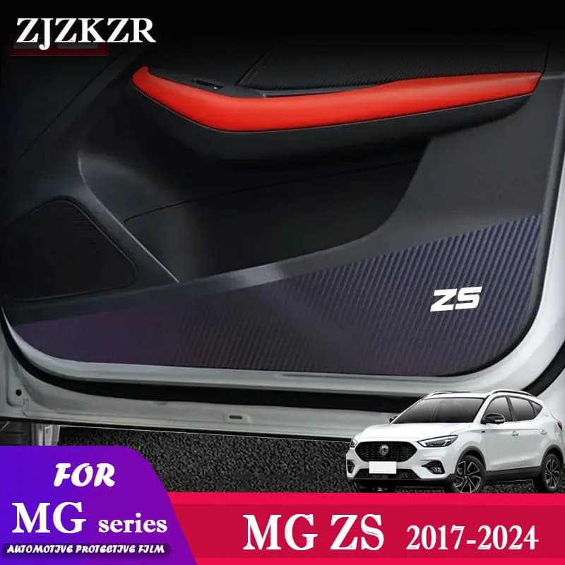 4PCS Carbon Fiber Texture Door Protector Zerbino Stickers For MG ZS 2017 - 2023 2024 Anti-Sporco Anti-Collision Car Accessories